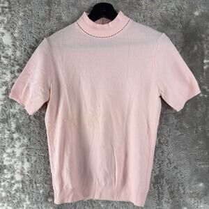 She Shells Size XS Minimalist Outdoor Sweater Pink Short Sleeve Zip‎ Mock Neck